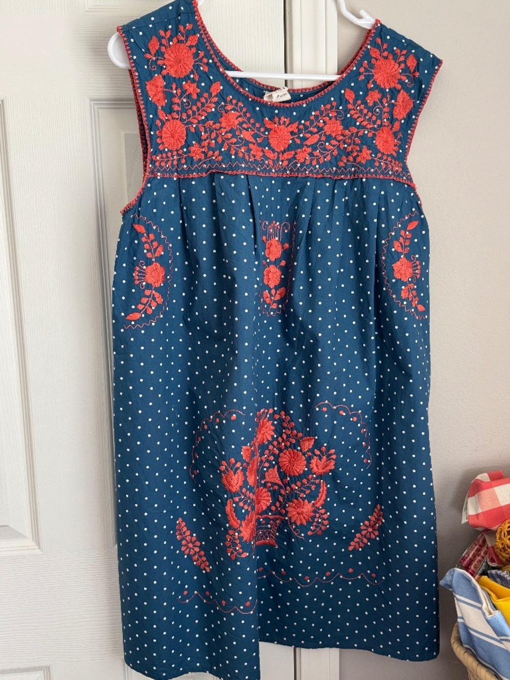 DARLING SISTER MARY, INDIGO POLKA DOT DRESS WITH EMBROIDERY - Picture 3 of 16